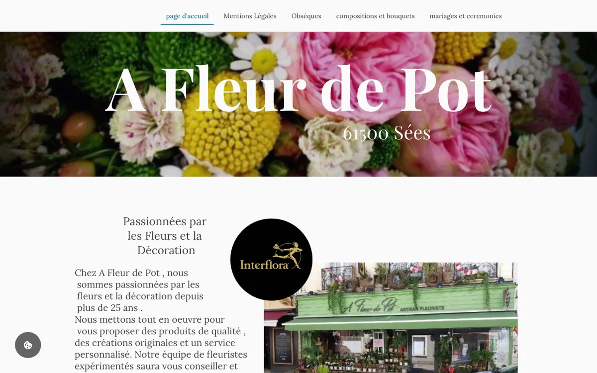 Page d’accueil du site de A Fleur De Pot, capture d’écran