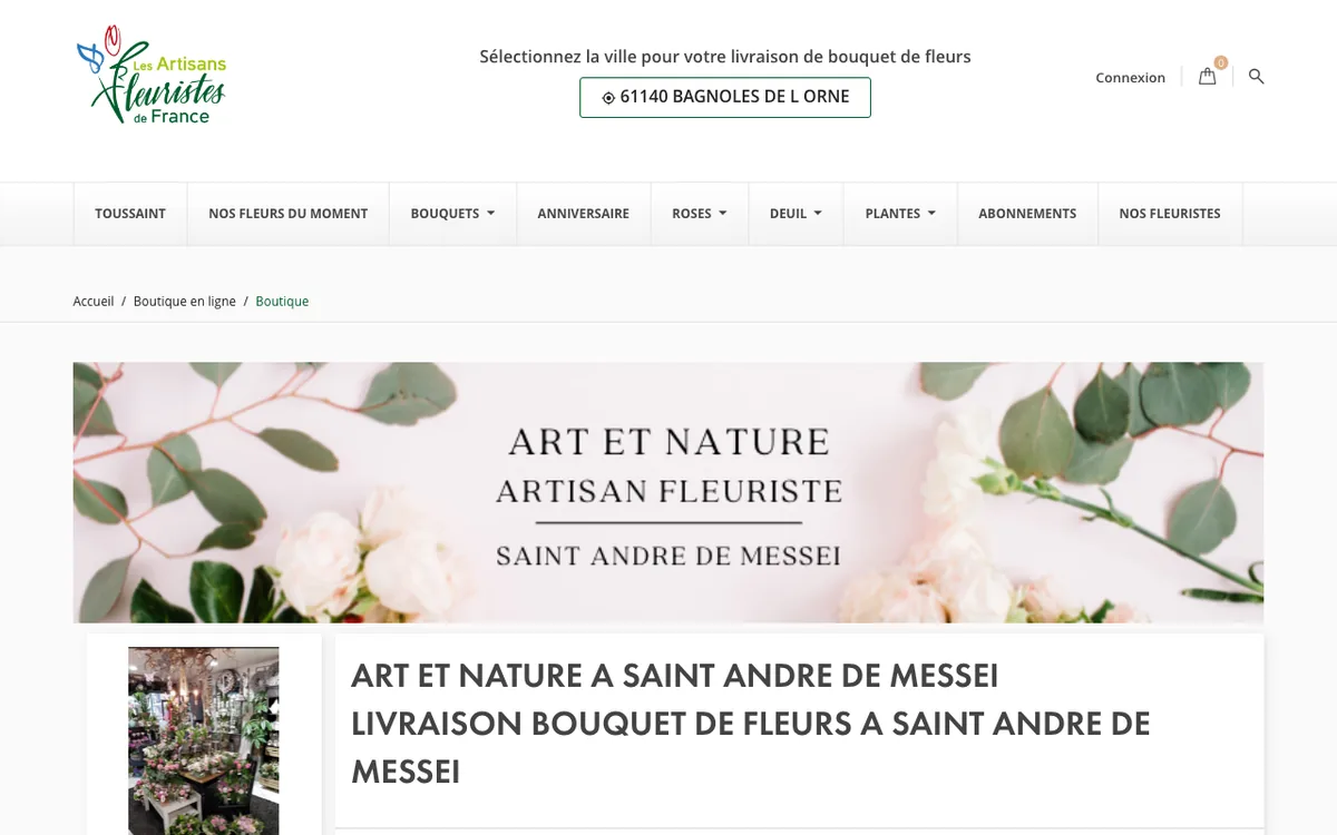 Page de Art et Nature sur le site artisansfleuristesdefrance.com, capture d’écran