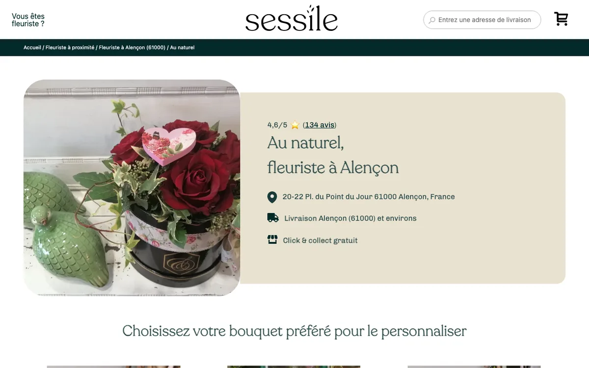 Page d’Au naturel sur le site sessile.fr, capture d’écran