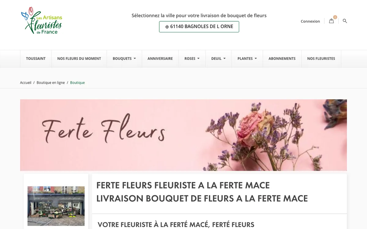 Page de Ferté fleurs Aline sur le site artisansfleuristesdefrance.com, capture d’écran