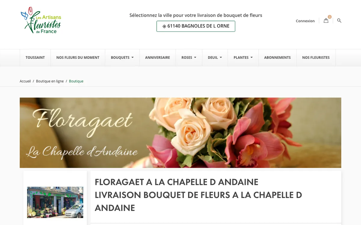 Page de Floragaët sur le site artisansfleuristesdefrance.com, capture d’écran