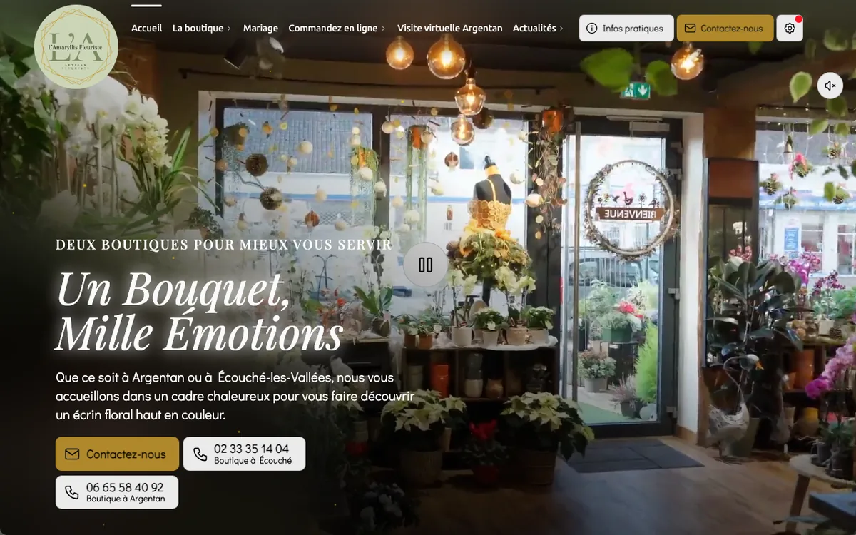 Page d’accueil du site de L'Amaryllis Fleuriste, capture d’écran