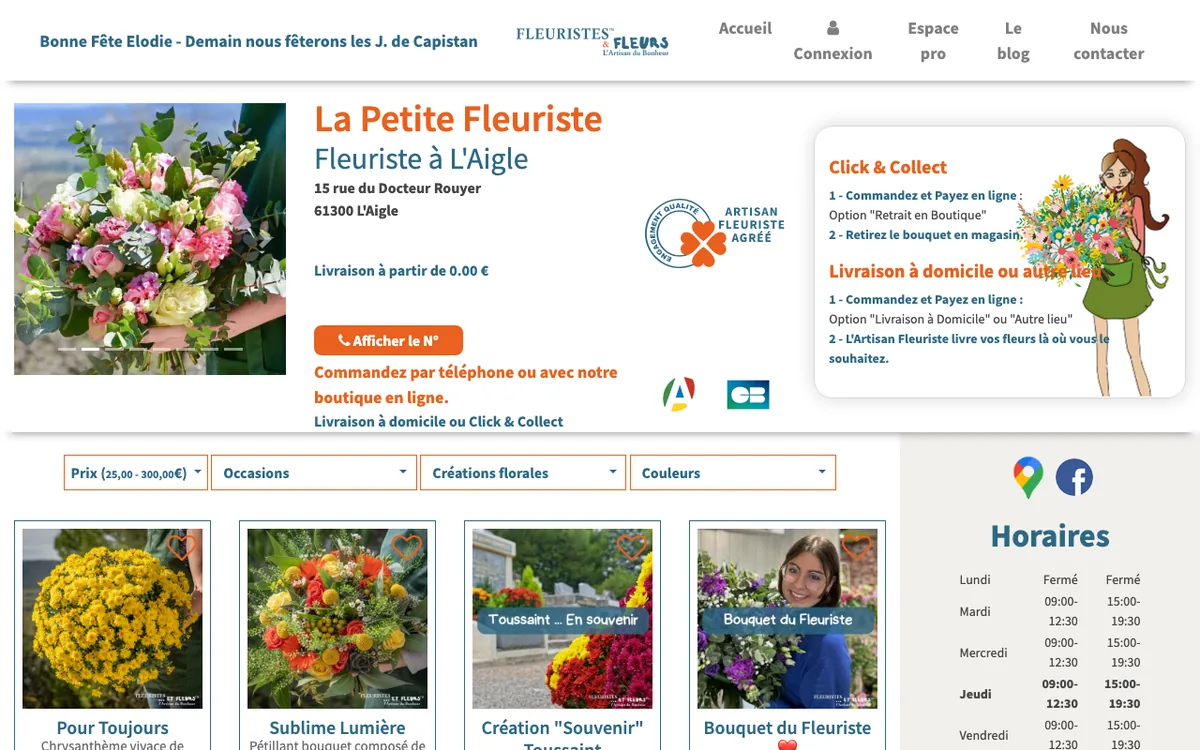 Page de La Petite Fleuriste sur le site fleuristes-et-fleurs.com, capture d’écran