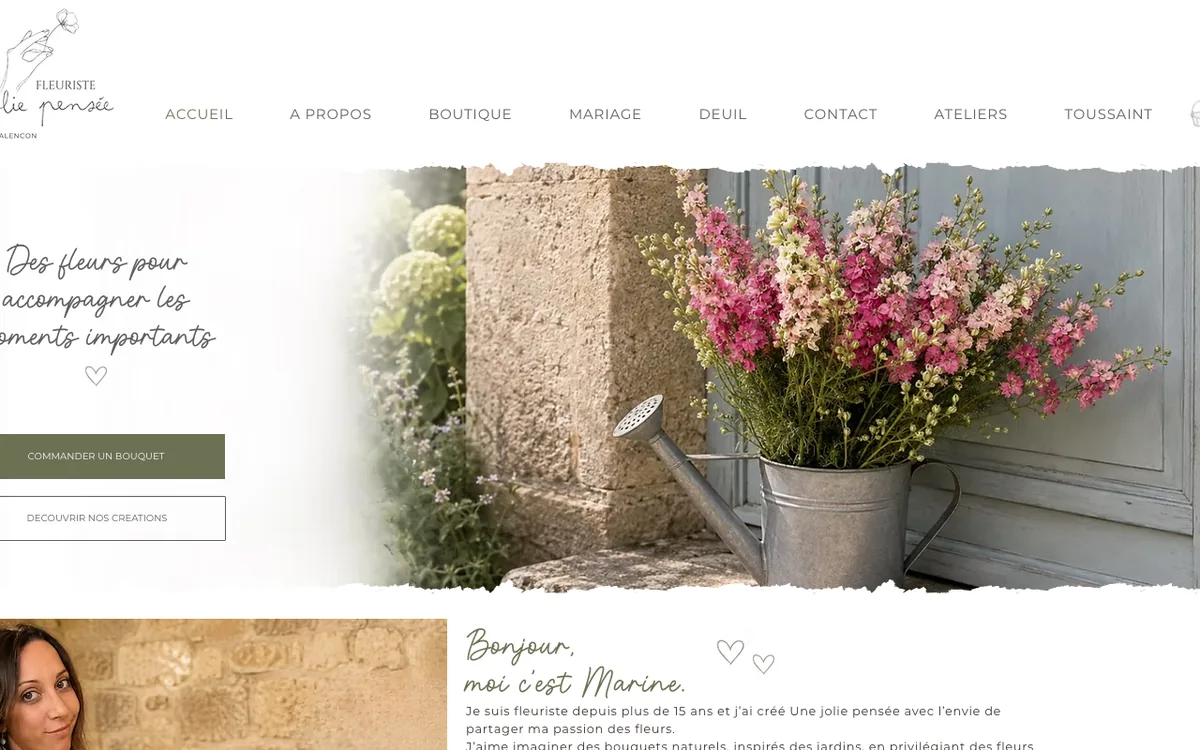 Page d’accueil du site de Une jolie pensée, capture d’écran